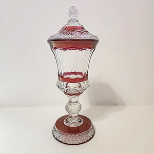 Vintage Westmoreland Ruby Red Flash Urn Lidded Pedestal Jar Apothecary Candy Jar
